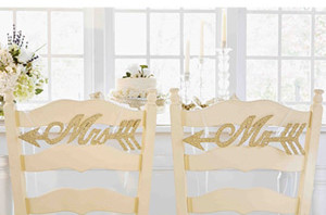 Gold Glitter Arrow Mr. and Mrs. Chair Signs