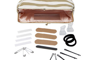 Gold and White Striped Wedding Emergency Kit Clutch